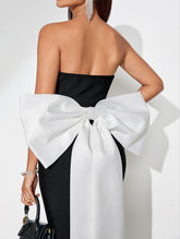 Contrast Color Bowknot Maxi Bandage Dress